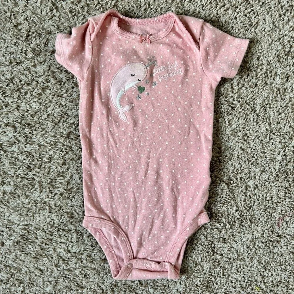 Carters Baby Girls 3 Pack Bodysuits I 9M I Pink Narwhal‎ Heart Sweet Girl